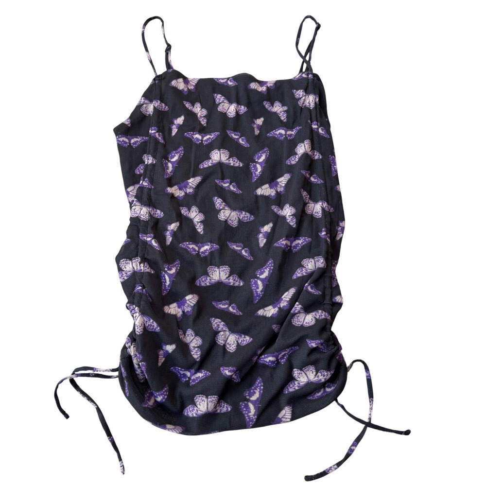 Urban Outfitters Butterfly Ruched Mesh Y2K Fairycore Women Medium‎ Black Purple